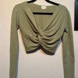 Green Twist-Front Knit Crop Top